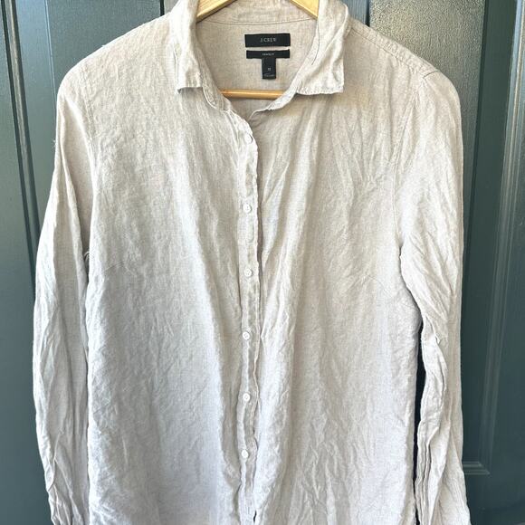 J. Crew Sz 12 100% Linen Perfect Shirt Natural Preppy Beachy Casual Classic - Picture 2 of 5